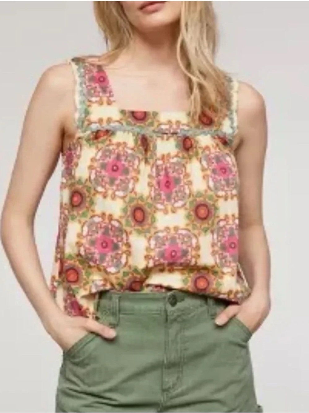 Anthropologie Let Me Be Abstract Ruffled Tank Size 4